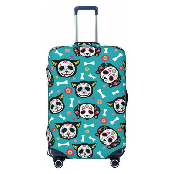 Kdxio Skull Cat Pattern Luggage Cover for Travel,Elastic and Durable,Fits 18-32 Inch,-No luggage included