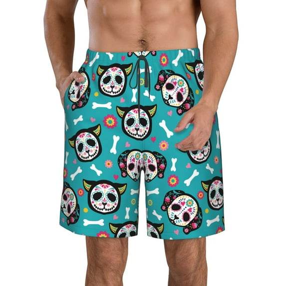 Kdxio Skull Cat Pattern Mens Casual Shorts - Drawstring Summer Beach Sports Shorts for Men