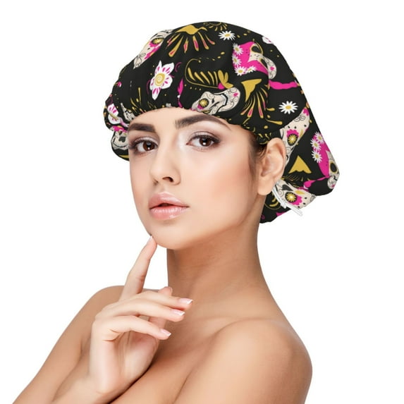 Kdxio Skull Daisy Pattern Satin Bonnet Silk Bonnet Hair Bonnet for Sleeping Hair Bonnets for Women Curly Natural Hair