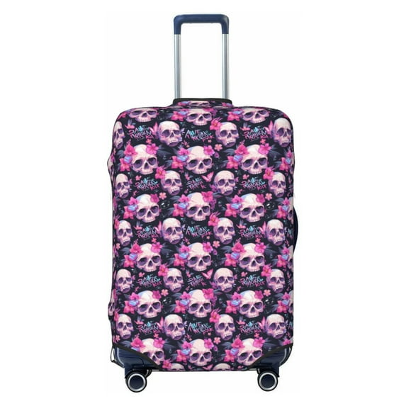 Kdxio Skull Flower Pattern Luggage Cover for Travel,Elastic and Durable,Fits 18-32 Inch,Anti-Scratch Suitcase Protector-No luggage included