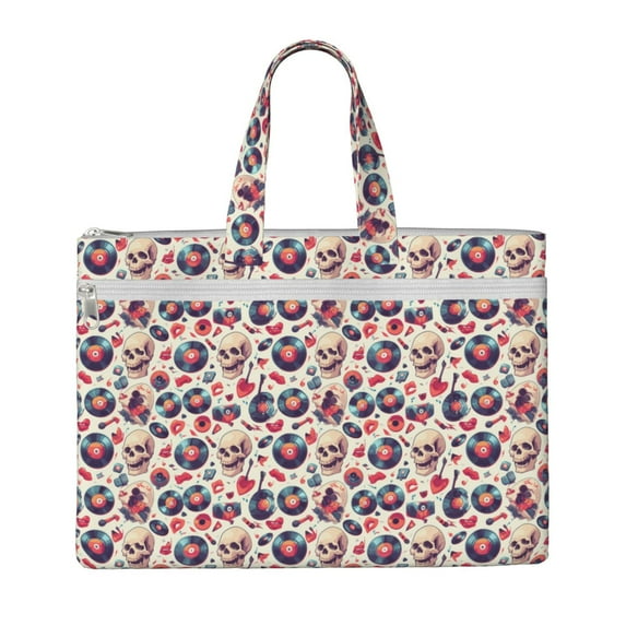 Kdxio Skull Guitar record lips File Tote Document Bag Business Briefcase Bag Document Organizer Tote Briefcase for Letter A4 Files Business Teacher Office Bag