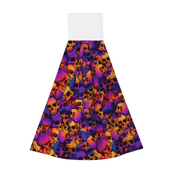 Kdxio Skull Hand Towel with Loop Hanging Towel Absorbent Tie Towels for Kitchen Tea Bar Bathroom Decor