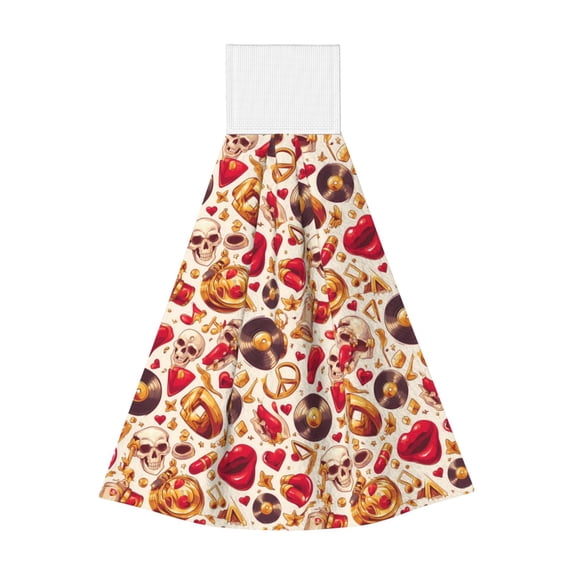 Kdxio Skull Retro record lips Hand Towel with Loop Hanging Towel Absorbent Tie Towels for Kitchen Tea Bar Bathroom Decor