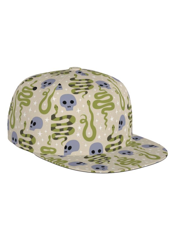 Skull Snake Print Snapback Hat for Men Women,Adjustable Baseball Cap