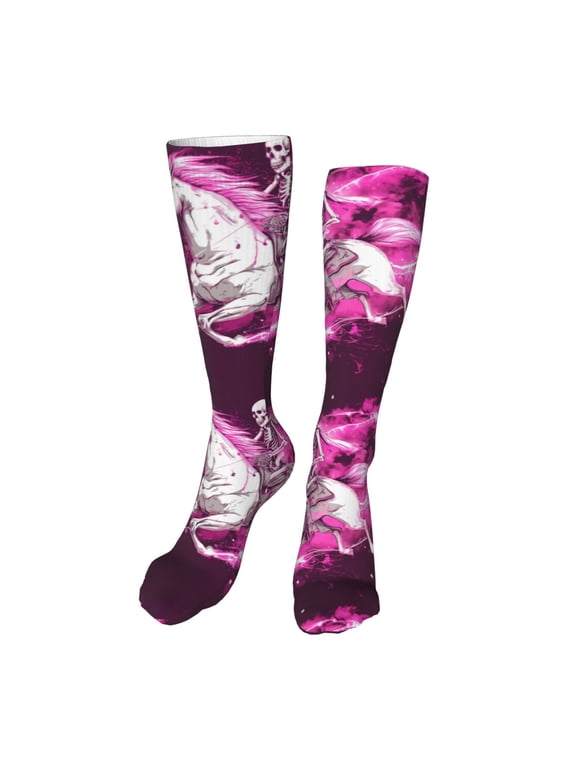 Skull White Horse Funny Silky Novelty Funky Long Knee High Socks Soft 3D Print Cosplay Crazy Stockings for Men Women