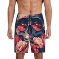 thumbnail image 1 of Kdxio Skull With Roses And Sunglasses Print Mens Sleep Shorts Bottoms Soft Comfy Pajama Wear Pants with Drawstring Pockets, 1 of 5