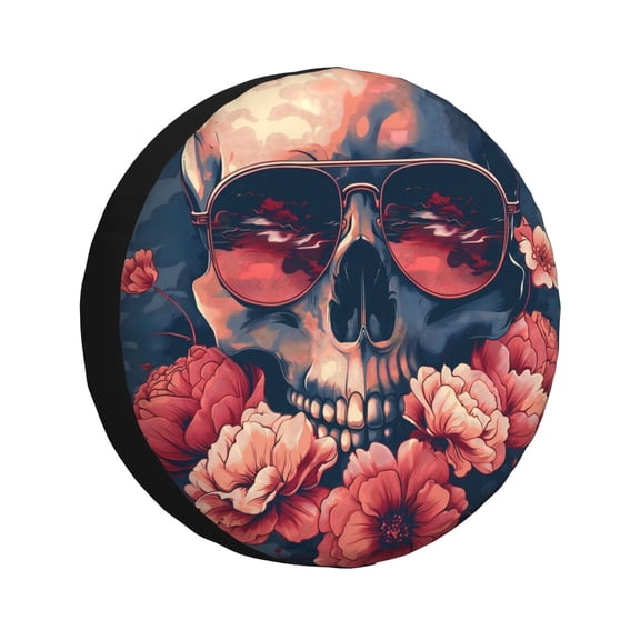 Kdxio Skull With Roses And Sunglasses for Tire Cover Wheel Protectors Tyre Covers Weatherproof Wheel Covers Universal Fit for Trailer Rv SUV Truck Camper Travel Trailers 15 inch