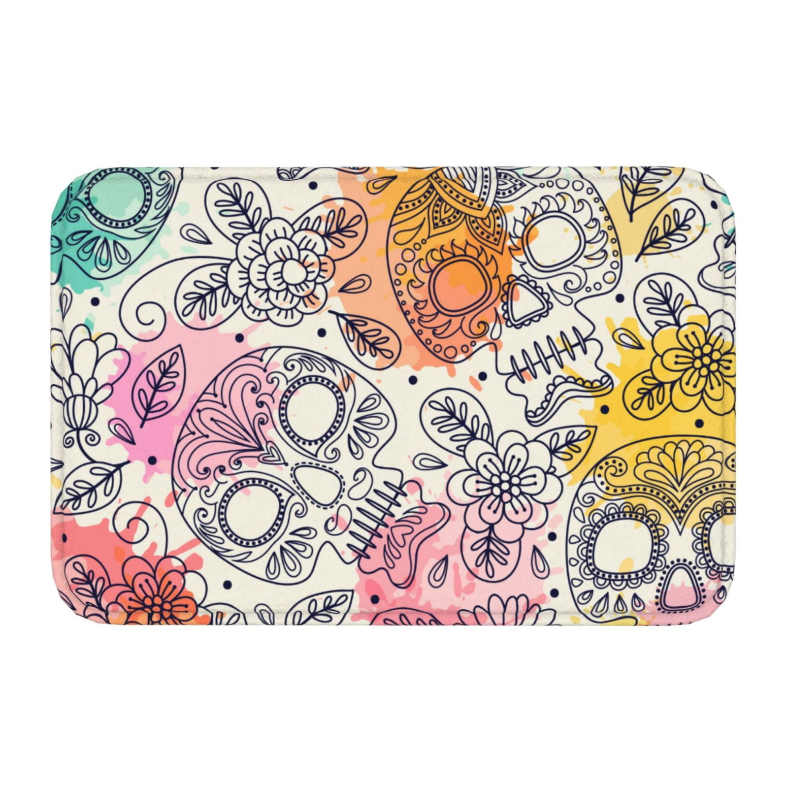 Kdxio Skull and Flowers,16" x 24", NonSlip Front Door Mats,Outdoor