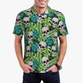 thumbnail image 1 of Kdxio Skull and Palm Leaves Print Men's Short Sleeve Polo Shirt,Midweight Men's Shirt, 1 of 6
