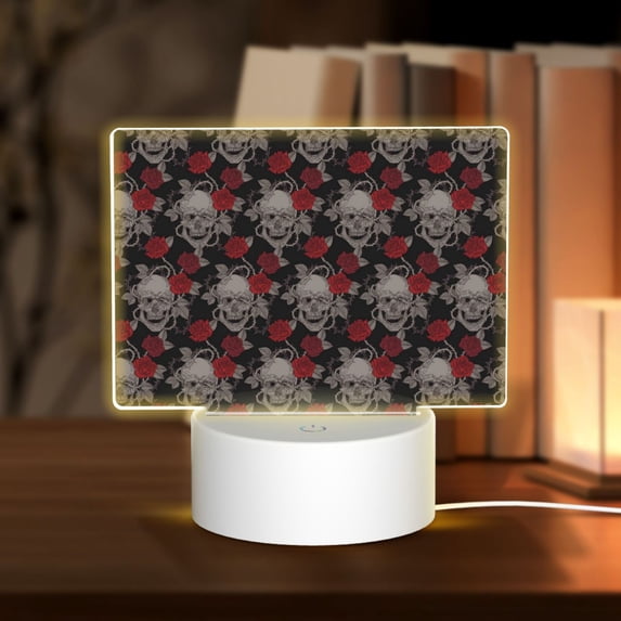 Kdxio Skull and Red Roses Rectangular Acrylic Night Light Acrylic Sleep Night Light Friend Gifts for Birthday Gifts for Women Teens Boys Girls