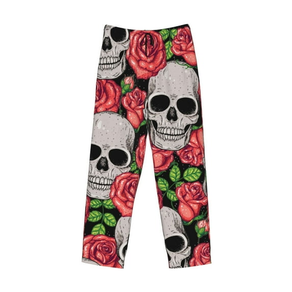 Kdxio Skull and Roses Print Men's Sleep Pajama Pant Lounge Pants with Pockets