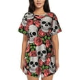 thumbnail image 1 of Kdxio Skull and Roses Print Pajamas Sets for Women Short-Sleeved Pjs with Lounge Shorts Two Piece Sleepwear S-4XL, 1 of 8