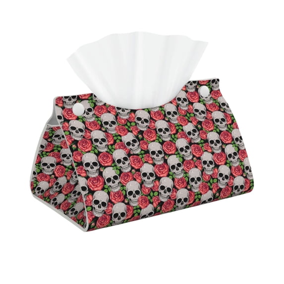Kdxio Skull and Roses Print Tissue Box Cover,Modern PU Leather Rectangular Tissue Box Holder for Bathroom Living Room Bedroom Office Desk Car Home