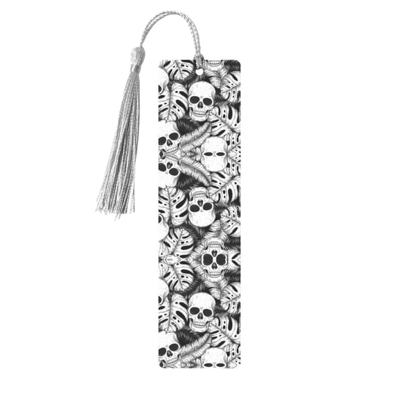 Kdxio Skull and palm leaves Print Metal Tassel Bookmarks,Perfect Gift for Art Lovers and Bookworms Metal Bookmarks for Women