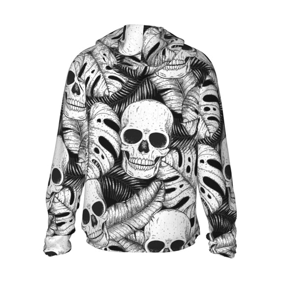 Kdxio Skull and palm leaves Print Women Men Sun Protection UPF 50+ Jackets Zip Up Long Sleeve Hoodie Hiking Lightweight with Pockets