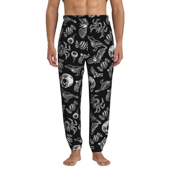 Kdxio Skull bird bat spider Pattern Joggers,Sweatpants for Men with Pockets-3X-Large