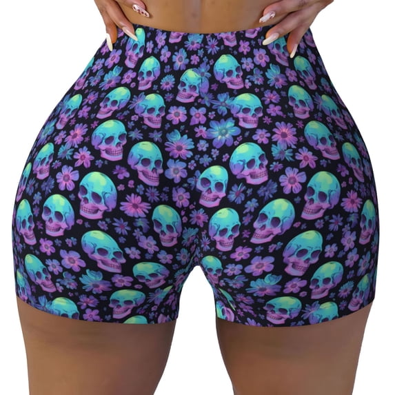 Kdxio Skull daisy Gradient Print Workout Shorts for Women Seamless Soft Smooth Gym Yoga Scrunch Active Shorts