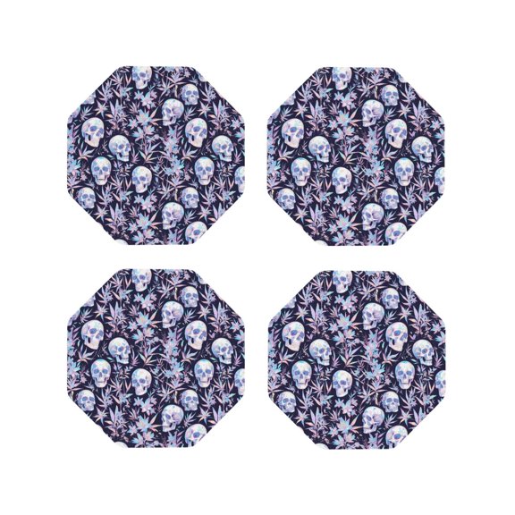 Kdxio Skull flower crystal Funny Coasters,4 Pcs Leather Coasters,Housewarming Gifts,Protect Furniture from Water Marks Scratch and Damage