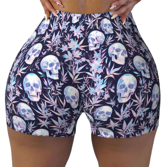 Kdxio Skull flower crystal Print Workout Shorts for Women Seamless Soft Smooth Gym Yoga Scrunch Active Shorts