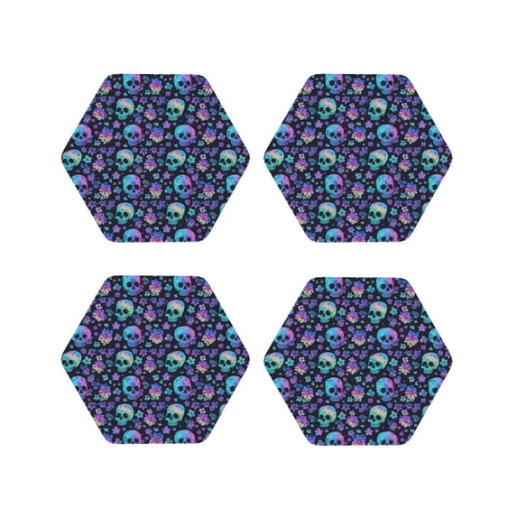Kdxio Skull flower cute Funny Coasters,4 Pcs Leather Coasters,Housewarming Gifts,Protect Furniture from Water Marks Scratch and Damage