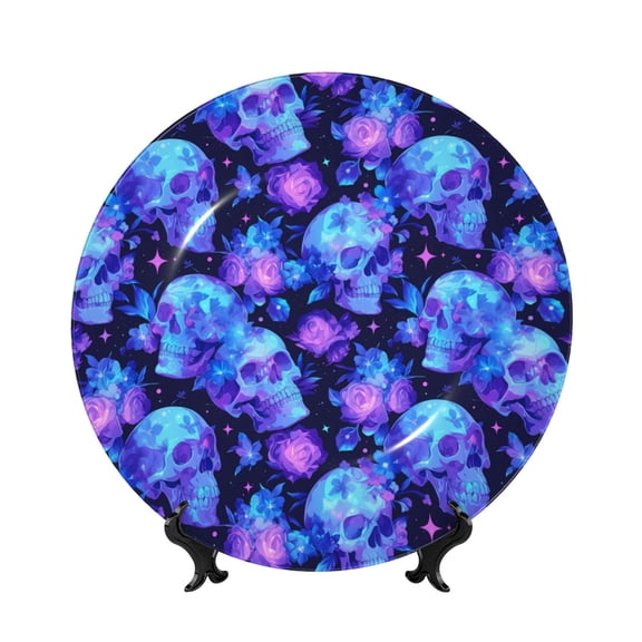 Kdxio Skull flower star sky Bone China Decorative Plate Ceramic Decorative Plate for Home Office Wall Stand Decorative Plates for Home Bedroom-6in
