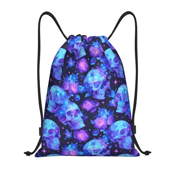 Kdxio Skull flower star sky Print Drawstring Backpack Bag,Waterproof Draw String Back Sack, Gym Drawstring Bags Swim Bag For Unisex