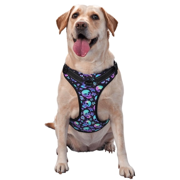 Kdxio Skull flower tie dye Print No Pull Dog Harness Adjustable Reflective Oxford Easy Control Medium Large Dog Harness for Training and Everyday-Large
