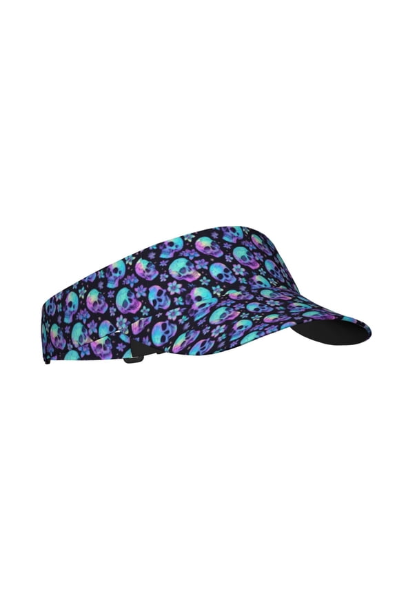 Skull flower tie dye Print Sun Visor Hat Golf Visor Adjustable Velcro Outdoor Sports Cap for Men Women