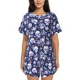 thumbnail image 1 of Kdxio Skull flower white blue Print Pajamas Sets for Women Short-Sleeved Pjs with Lounge Shorts Two Piece Sleepwear S-4XL, 1 of 5