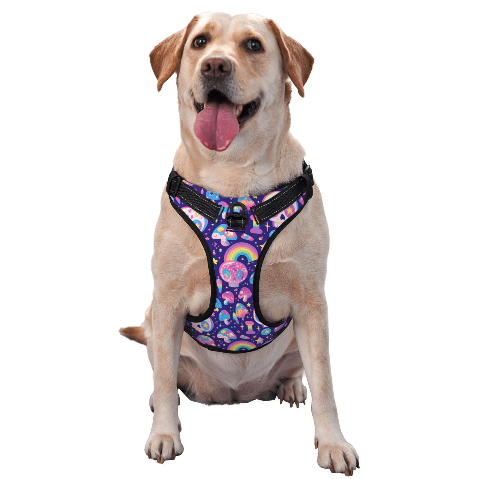 Kdxio Skull mushroom rainbow Print No Pull Dog Harness Adjustable Reflective Oxford Easy Control Medium Large Dog Harness for Training and Everyday-