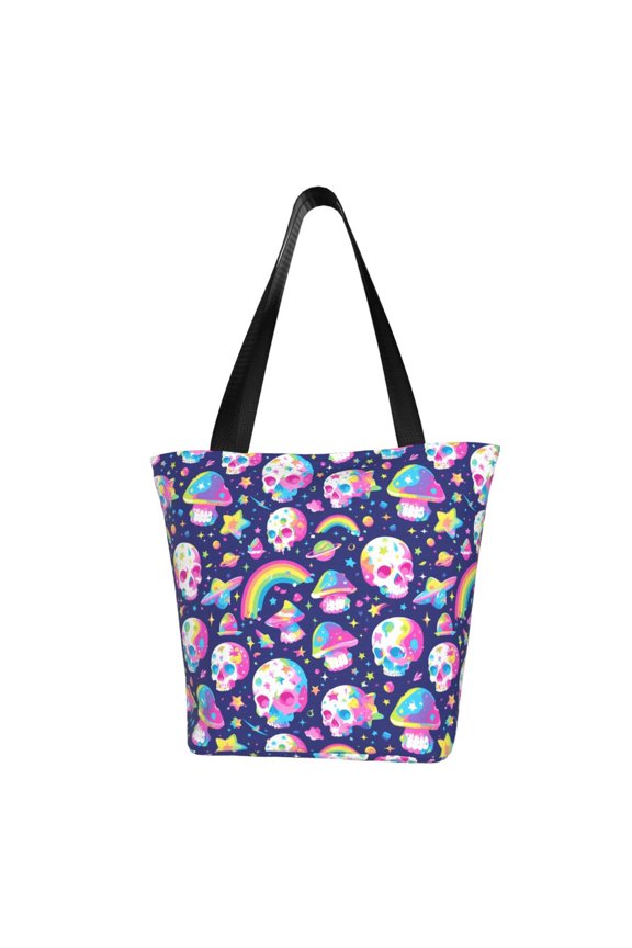 Skull mushroom rainbow space Women Reusable Grocery Bags Foldable Ripstop,Reusable Shopping Bags for Shopping,Gym,Gift