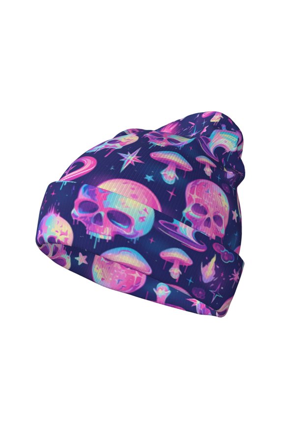 Skull rainbow color Winter Beanie for Men Women Beanie Knit Hat Cuffed Cap Beanie Knit Chunky Snow Cap