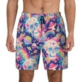 thumbnail image 1 of Kdxio Skull rainbow color space Print Men's Swim Trunks with Compression Liner 7 Inch Inseam Quick Dry Swim Shorts, 1 of 5