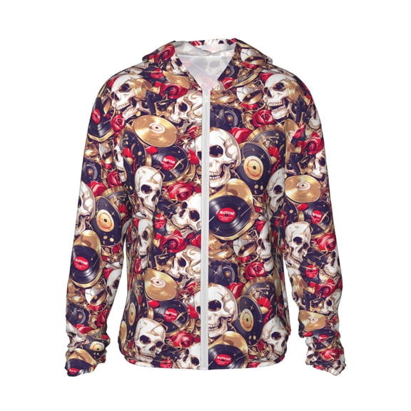 Kdxio Skull record artist Print Women Men Sun Protection UPF 50+ Jackets Zip Up Long Sleeve Hoodie Hiking Lightweight with Pockets