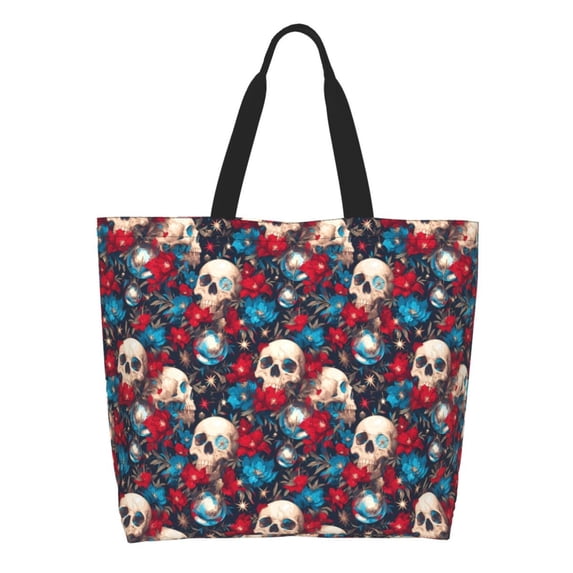 Kdxio Skull red flower blue Casual Tote Bags Women Big Capacity Shoulder Bag for Women Travel Shoulder Bags Handbags