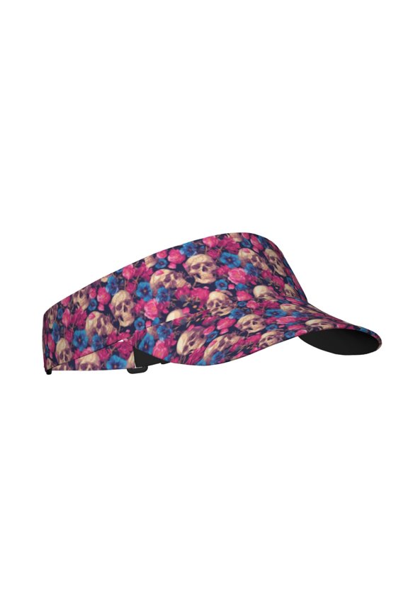 Skull rose blue flower Print Sun Visor Hat Golf Visor Adjustable Velcro Outdoor Sports Cap for Men Women