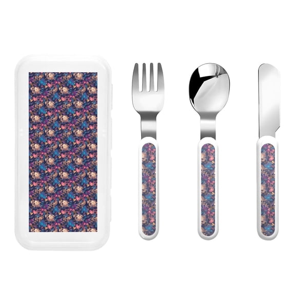 Kdxio Skull starry sky flower Toddler Utensils Set - Kids Silverware Set, Set Kids Utensils Set with Case for Preschooler Children