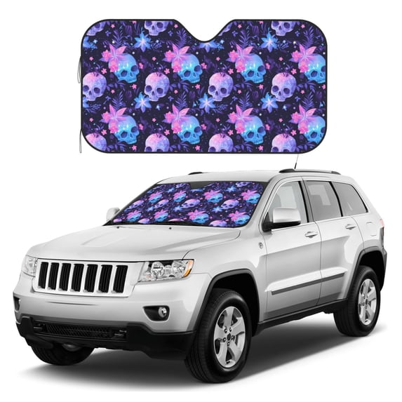 Kdxio Skull starry sky flower leaf Print Windshield Sun Shade, Foldable Sun Blocker for Car,Truck,SUV Automotive Interior Sun Protection,Reflective Shade for Front Windshield(Medium)