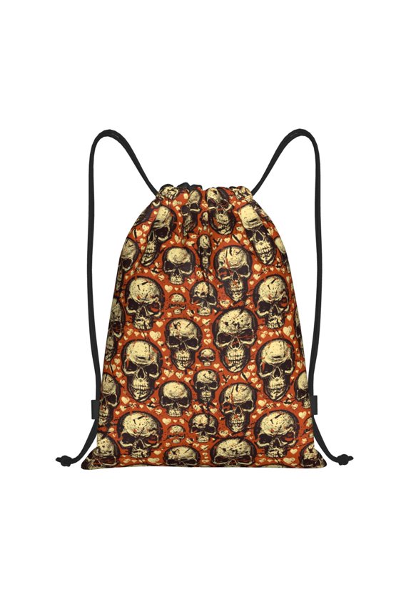Skulls And Hearts Print Drawstring Backpack Bag,Waterproof Draw String Back Sack, Gym Drawstring Bags Swim Bag For Unisex