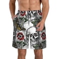 thumbnail image 1 of Kdxio Skulls Roses Pattern Mens Casual Shorts - Drawstring Summer Beach Sports Shorts for Men, 1 of 9