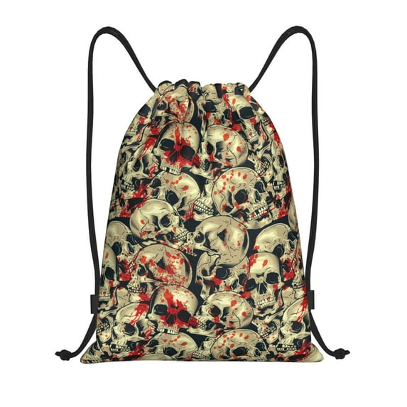 Kdxio Skulls1 Print Drawstring Backpack Bag,Waterproof Draw String Back Sack, Gym Drawstring Bags Swim Bag For Unisex