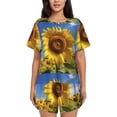 thumbnail image 1 of Kdxio Sky Golden Sunflower Field A Print Pajamas Sets for Women Short-Sleeved Pjs with Lounge Shorts Two Piece Sleepwear S-4XL, 1 of 5
