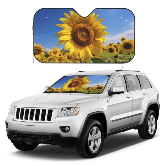 Kdxio Sky Golden Sunflower Field A Print Windshield Sun Shade, Foldable Sun Blocker for Car,Truck,SUV Automotive Interior Sun Protection,Reflective Shade for Front Windshield(Small)