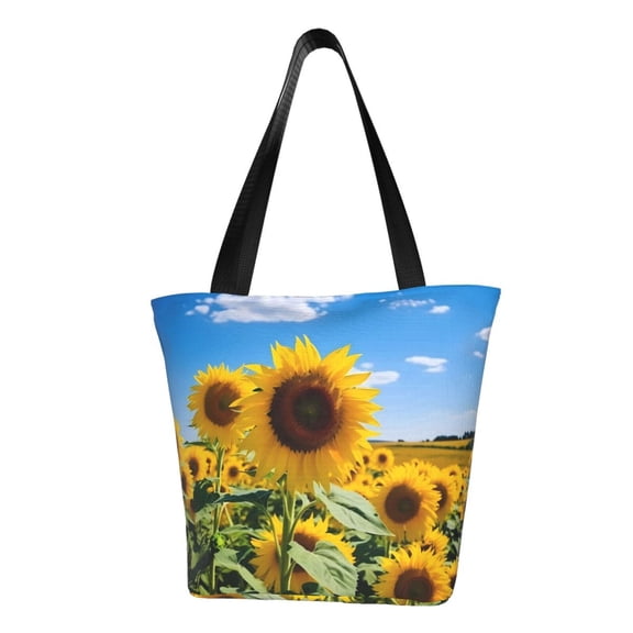 Kdxio Sky Golden Sunflower Field B Women Reusable Grocery Bags Foldable Ripstop,Reusable Shopping Bags for Shopping,Gym,Gift