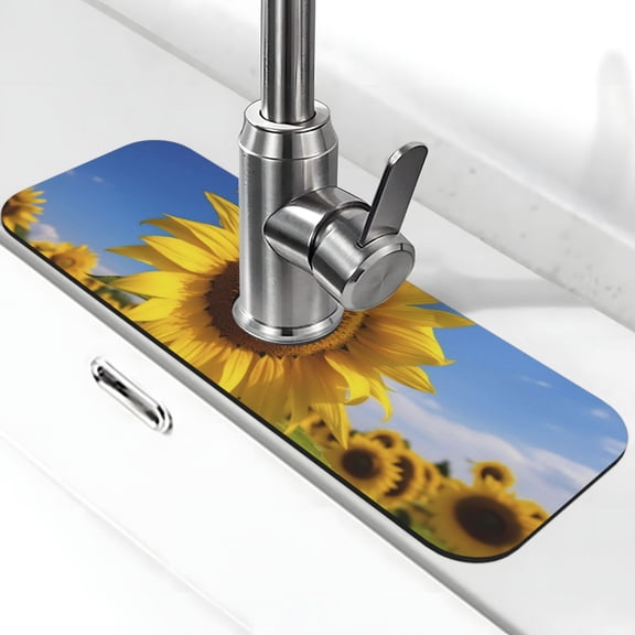 Kdxio Sky Golden Sunflower Field A Pattern Non-Slip Diatom Mud Faucet Drain Pad,Self Absorbent Mat for Kitchen Sink for Variety Kitchen & Bathroom Countertops