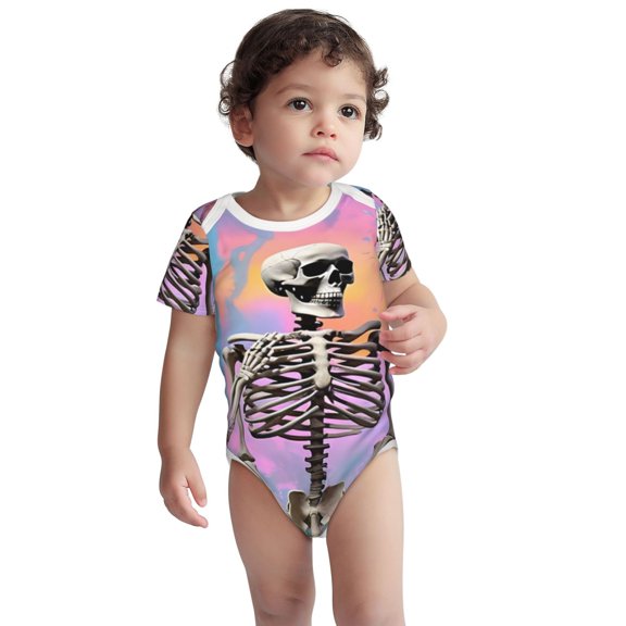 Kdxio Sky Sunflower Skull Pattern Unisex Baby Cotton Short Sleeve Bodysuits-6 Months