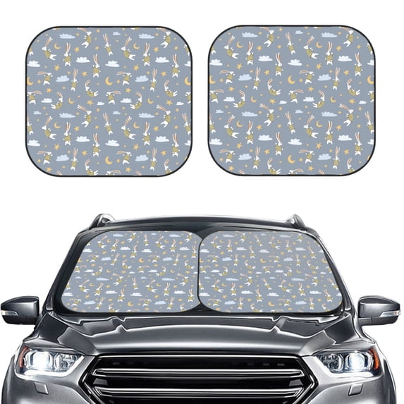 Kdxio Sleep Rabbit Print 2-Piece Sun Shade Front Windshield - Foldable Car Front Window Sunshades for Most Sedans SUV Truck