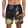 thumbnail image 1 of Kdxio Sleeping Dragon In Forest Print Men's Swim Trunks with Compression Liner 7 Inch Inseam Quick Dry Swim Shorts, 1 of 5