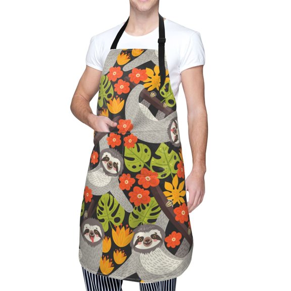 Kdxio Sloth on the Branch Apron with Pockets Adjustable Kitchen Aprons for Men Women Waterproof Aprons for Cooking,Drawing,Crafting, Baking Household Cleaning