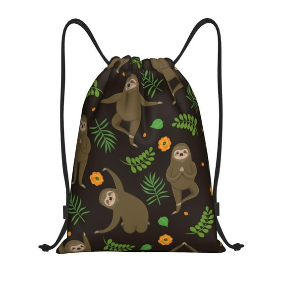 Kdxio Sloth Doing Yoga Print Drawstring Backpack Bag,Waterproof Draw String Back Sack, Gym Drawstring Bags Swim Bag For Unisex